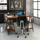 Ver imagem 6 de Escrivaninha Mesa Escritório Cavalete Estilo Kuadra 4 Prateleiras 135cm Industrial Nogal Marrom