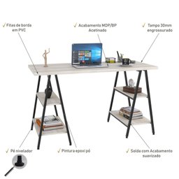 Escrivaninha Cavalete 135cm 4 Prateleiras Estilo Industrial Kuadra  - 5