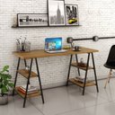 Ver imagem 1 de Escrivaninha Mesa Escritório Cavalete Estilo Kuadra 4 Prateleiras 150cm Industrial Lâmina Mel Marrom