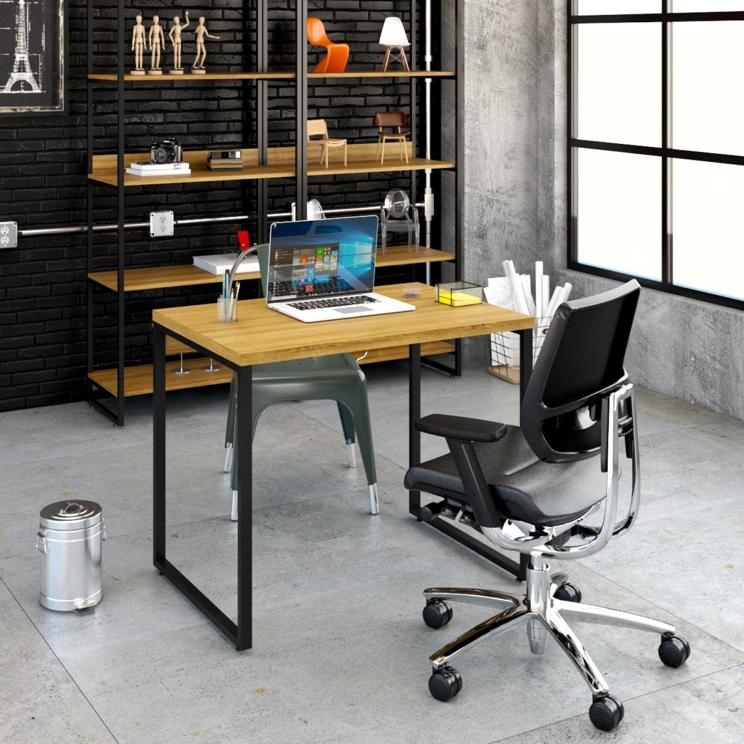 Mesa para Escritório Office Estilo Industrial 90cm Kuadra  - 6