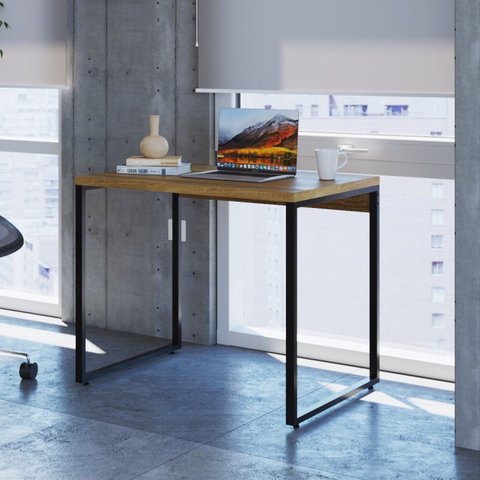 Escrivaninha Mesa Escritório Office Estilo Kuadra 90cm Industrial Lâmina Mel Marrom