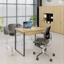 Ver imagem 6 de Escrivaninha Mesa Escritório Kuadra 2 Gavetas 90cm Estrutura Industrial Preto Marrom/Lâmina Mel