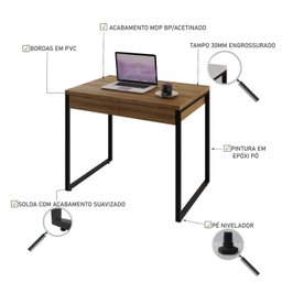 Mesa para Escritório 90cm 2 Gavetas Kuadra  - 5