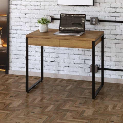 Escrivaninha Mesa Escritório Kuadra 2 Gavetas 90cm Industrial Lâmina Mel