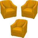 Ver imagem 1 de Kit 3 Poltronas Mila Pé de Plástico Cromado - Mostarda Suede