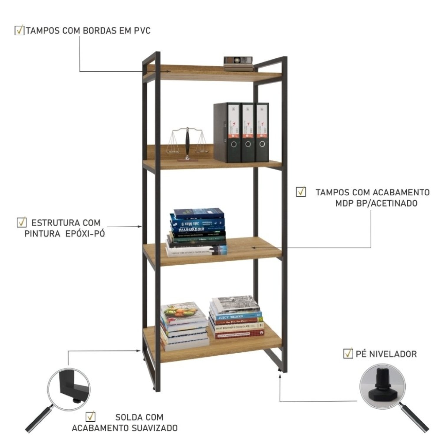 Estante Multiuso 146cmx60cm com 4 Prateleiras Kuadra  - 5