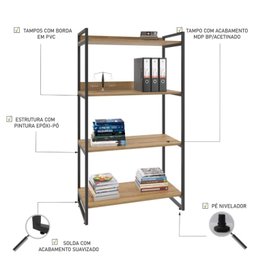 Estante para Livros Industrial 145cmx80cm 4 Prateleiras Kuadra - 5