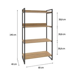 Estante para Livros Industrial 145cmx80cm 4 Prateleiras Kuadra - 4