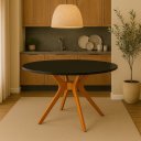 Ver imagem 2 de Mesa Redonda 130cm Sala Jantar Julia Pés Madeira Tampo Vidro:preto/castanho