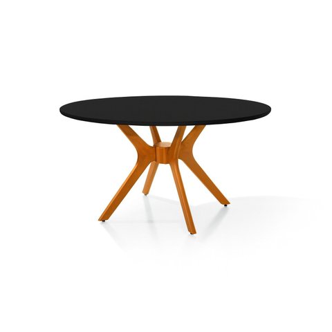 Mesa Redonda 130cm Sala Jantar Julia Pés Madeira Tampo Vidro:preto/castanho