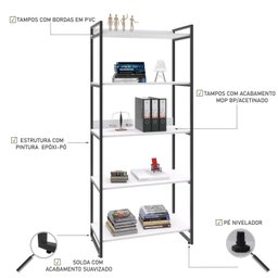 Estante para Livros Industrial 187cmx80cm 5 Prateleiras Kuadra - 5