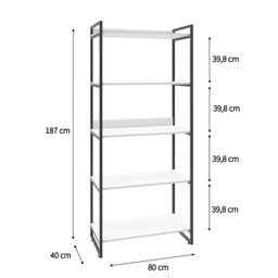 Estante para Livros Industrial 187cmx80cm 5 Prateleiras Kuadra - 4