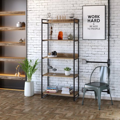 Estante de Livros Industrial Aço 80CMX187CM 5 Prateleiras Kuadra Marrom