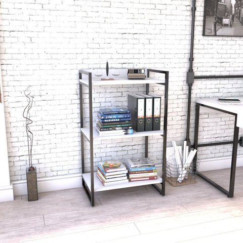 Estante de Livros Industrial Aço 60CMX104CM 3 Prateleiras Kuadra Branco