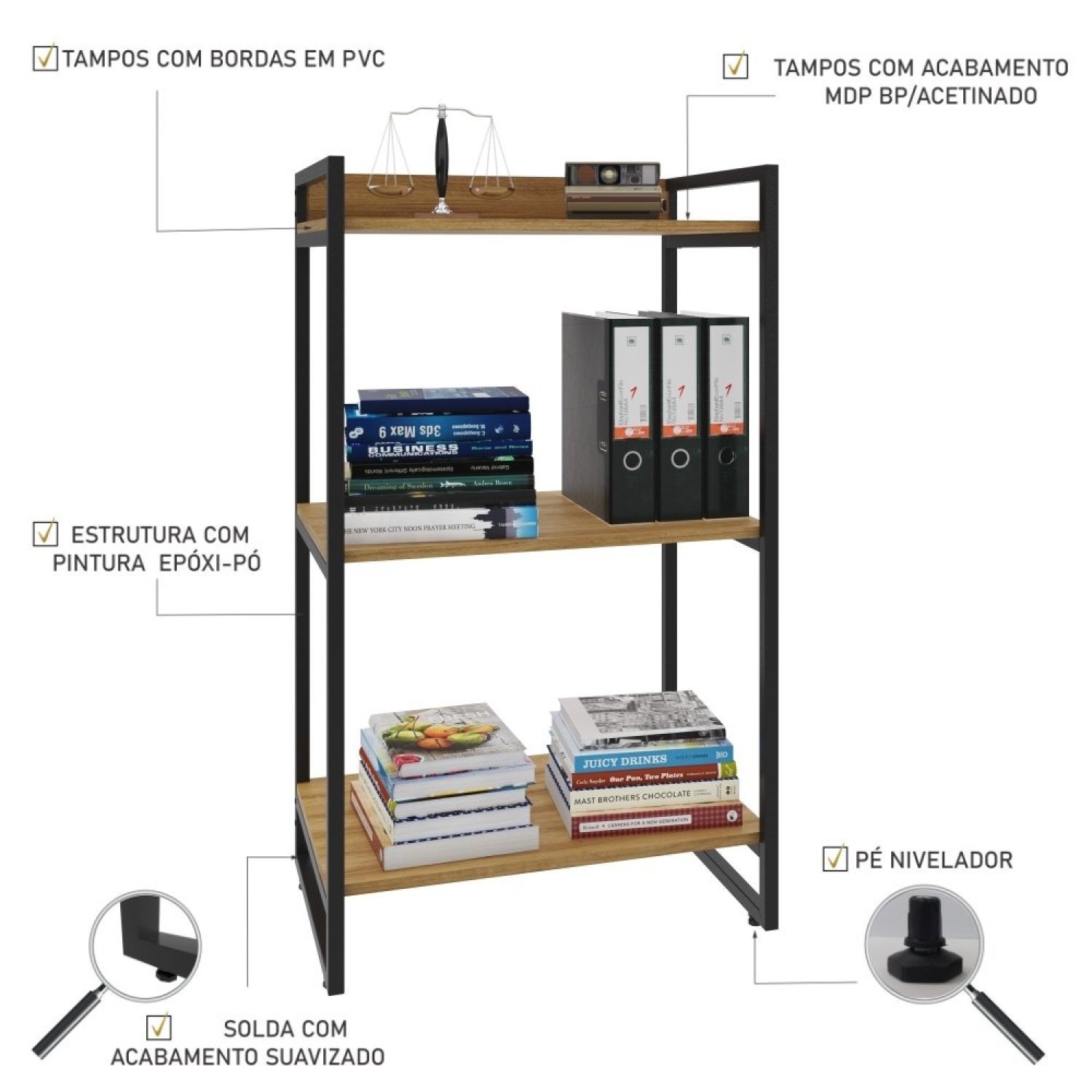 Estante Multiuso 104cmx60cm 3 Prateleiras Kuadra  - 5