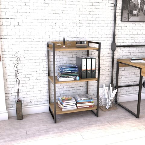 Estante de Livros Industrial Aço 60CMX104CM 3 Prateleiras Kuadra Marrom