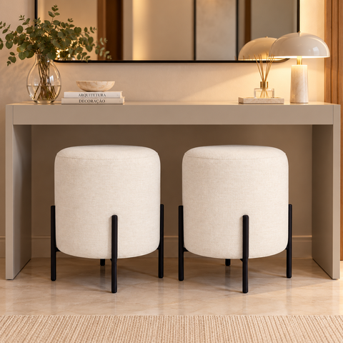 Kit 02 Puff Siena 45cm Decorativo Puffe Banqueta Tecido Linho
