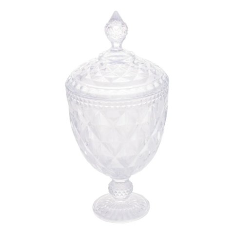 Potiche / Bomboniere com Pé de Cristal Diamond Transparente 15x32cm | Casa Del Grande