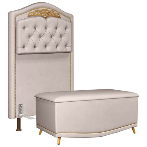 Cabeceira Cama Box Solteiro 90cm Com Calçadeira Baú Imperial J02 Suede Bege - Mpozenato