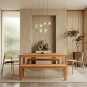 Ver imagem 1 de Mesa de Jantar 6 Lugares 180cm com 02 Bancos de Madeira e 02 Cadeiras Dunia F06 Rústico Claro -