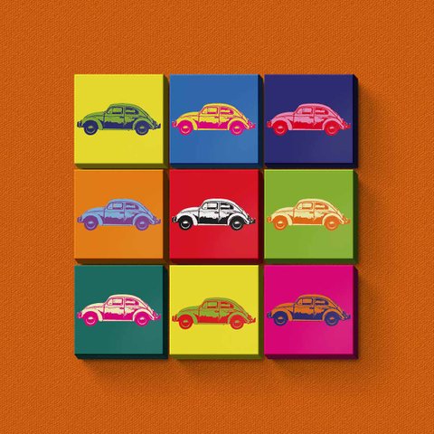 Fuscas Pop Art- Módulo Decorativo com 9 Peças