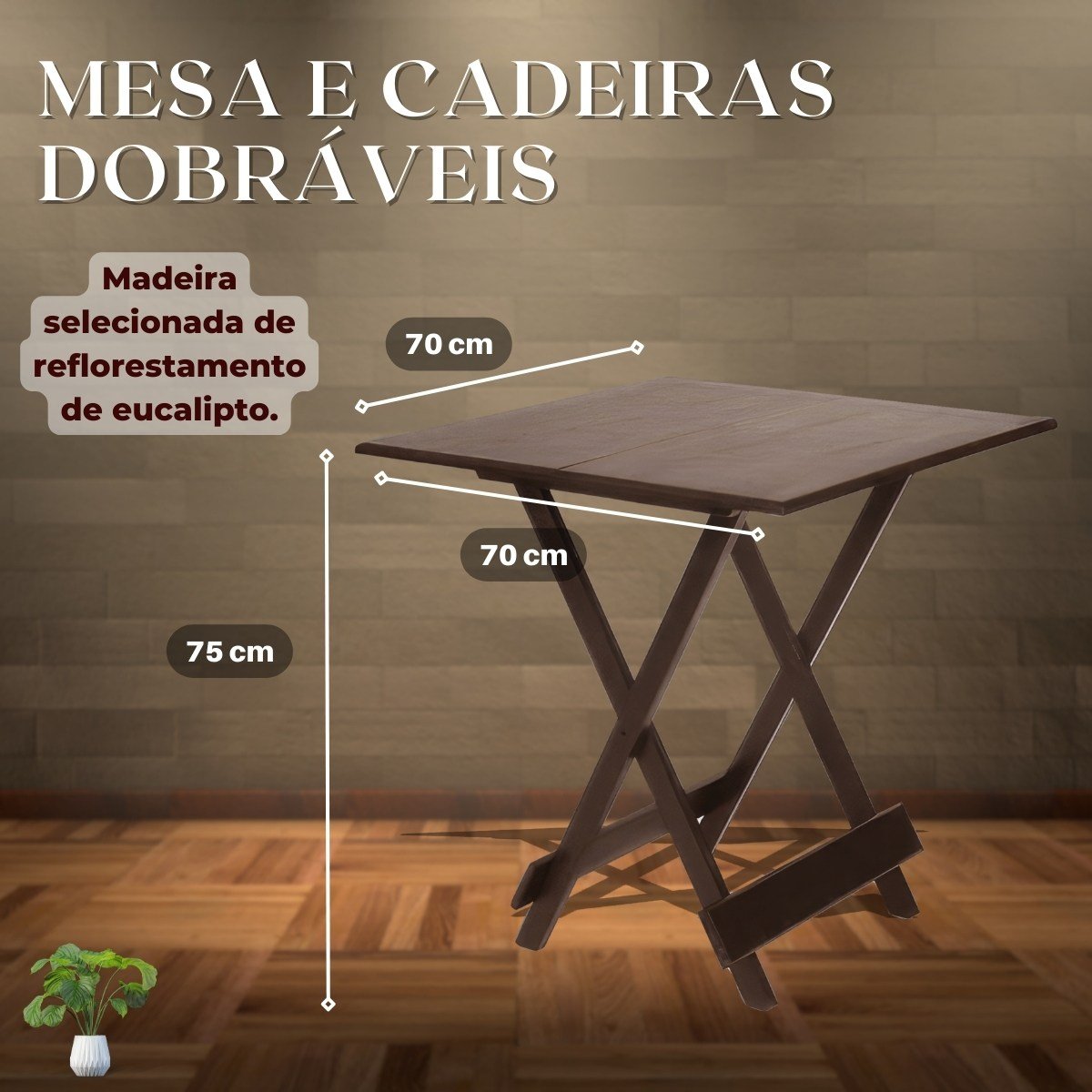 Mesa Dobrável 70x70 com 4 Cadeiras - 2