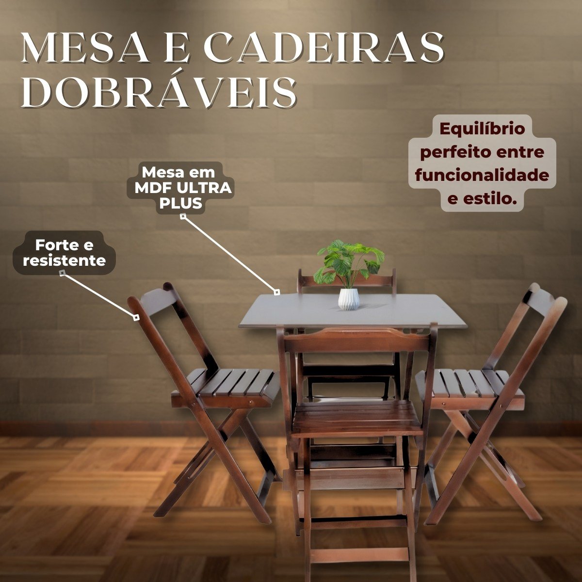 Mesa Dobrável 70x70 com 4 Cadeiras - 4