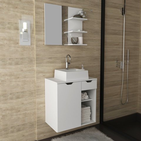 Gabinete para Banheiro com Espelheira e Cuba BN3618 Branco