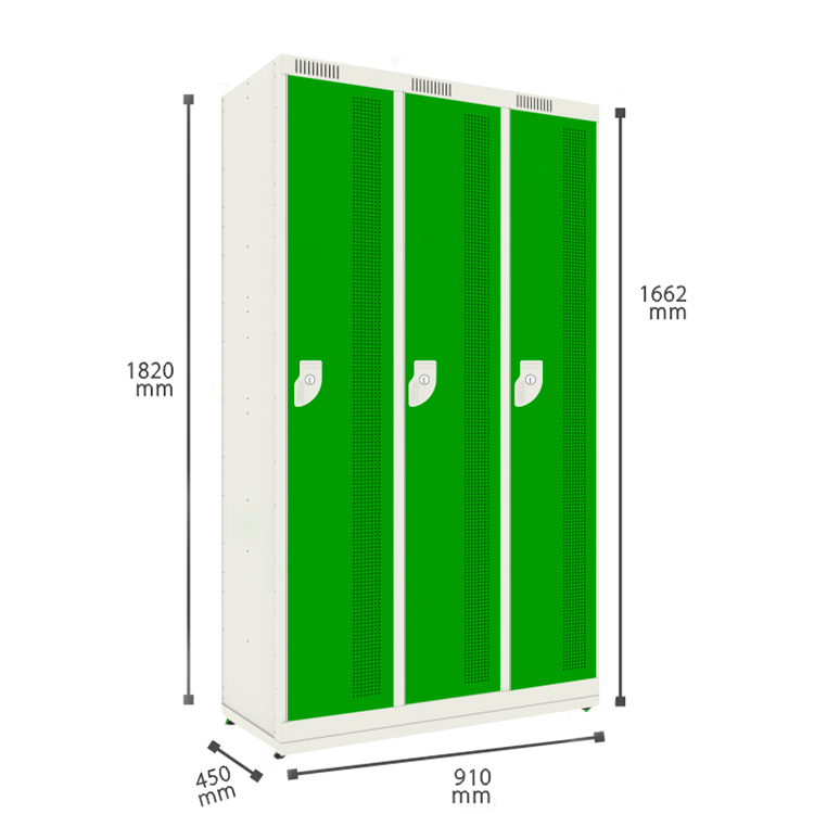 Armário de Aço - 03 Portas - Nk 3301 Nilko Armários Verde Fluorescente Cadeado Padrão - 4