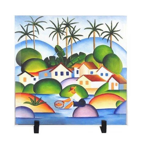 Quadro em Azulejo de Mesa Tarsila do Amaral 02 Decoração Paisagem