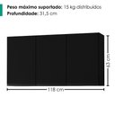 Ver imagem 3 de Armario Aereo 3 Portas 118 cm Suecia Preto Rudk