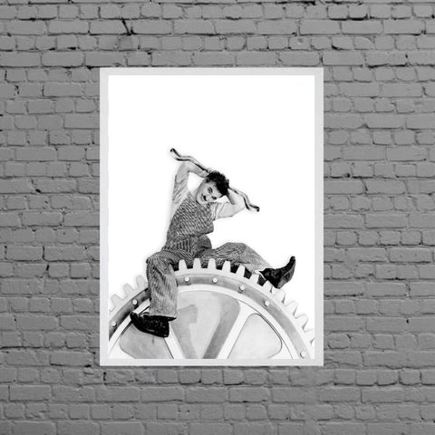 Quadro Charlie Chaplin Tempos Modernos 24x18cm:Madeira preta