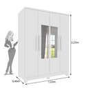 Ver imagem 3 de Guarda Roupa Solteiro com Espelho e Pés 4 Portas 2 Gavetas 133cm Amsterdam Branco/Neve