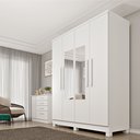 Ver imagem 1 de Guarda Roupa Solteiro com Espelho e Pés 4 Portas 2 Gavetas 133cm Amsterdam Branco/Neve