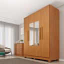 Ver imagem 1 de Guarda Roupa Solteiro com Espelho e Pés 4 Portas 2 Gavetas 133cm Amsterdam Bege/Cinamomo