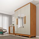 Ver imagem 1 de Guarda Roupa Solteiro com Espelho e Pés 4 Portas 2 Gavetas 133cm Amsterdam Bege/Cinamomo/Off White