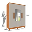 Ver imagem 3 de Guarda Roupa Solteiro com Espelho e Pés 4 Portas 2 Gavetas 133cm Amsterdam Bege/Cinamomo/Off White