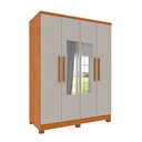 Ver imagem 2 de Guarda Roupa Solteiro com Espelho e Pés 4 Portas 2 Gavetas 133cm Amsterdam Bege/Cinamomo/Off White