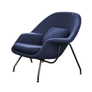 Poltrona Womb Chair sem Puff Base Preta Linho Azul
