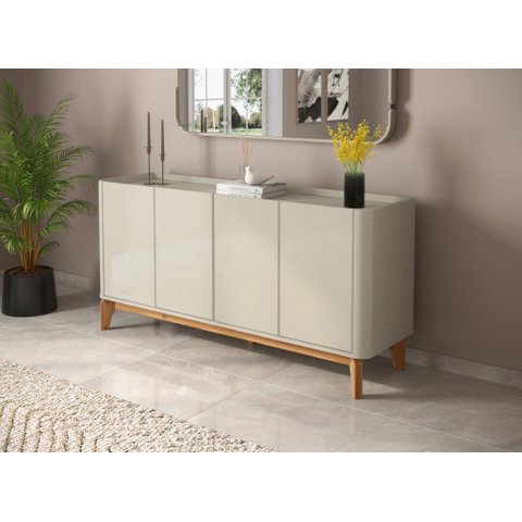 Buffet Retrô 4 Portas Pés Madeira Maciça 160cm Off White