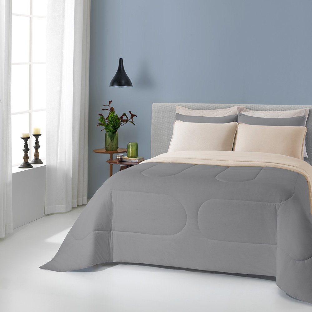 Edredom King-Size Liso Bicolor Premium - Quartzo/Pérola - 1