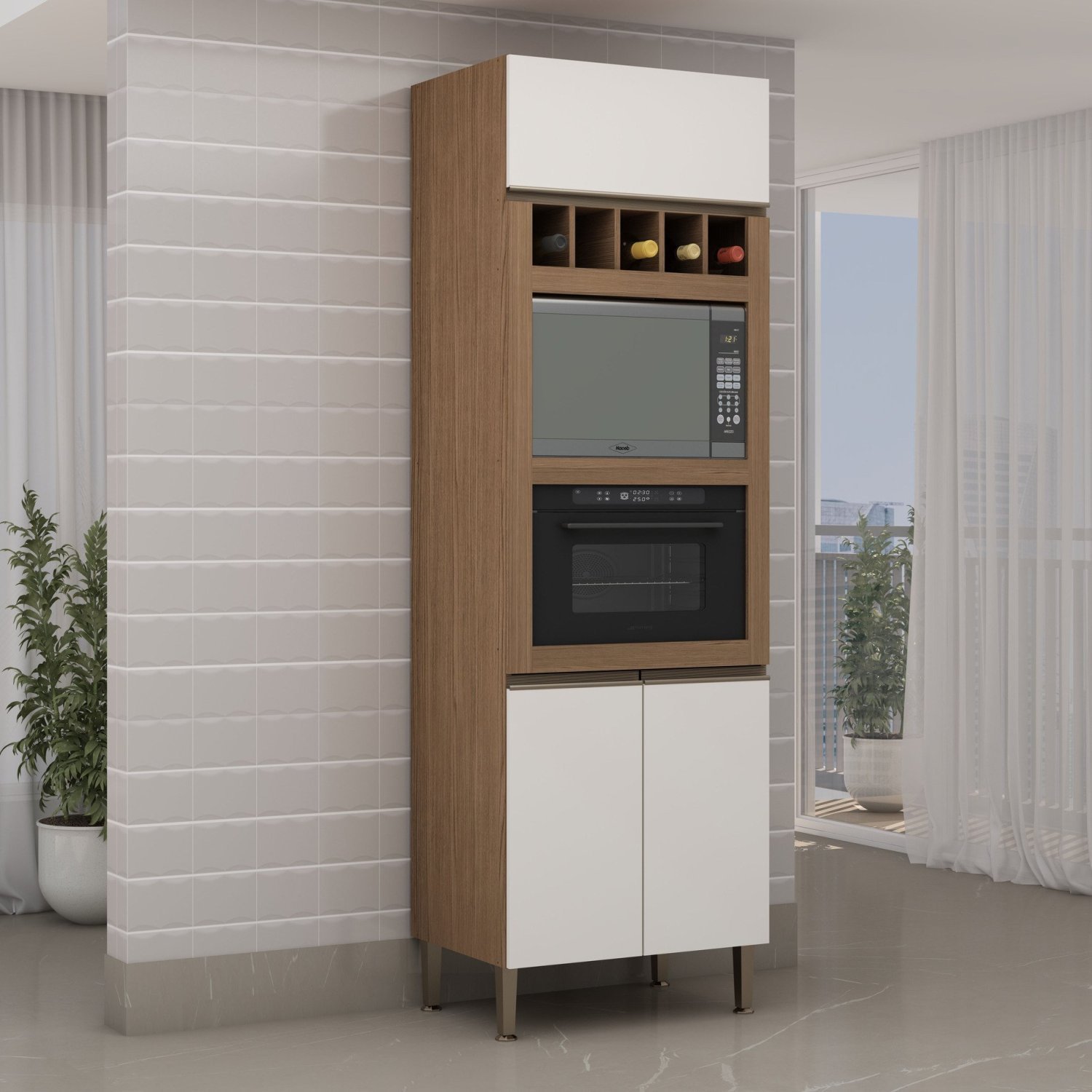 Torre para Cozinha para Microondas e Forno com Adega  - 1