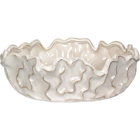 Vaso Decorativo de Cerâmica Marfim 9x30x30cm Enfeite Sala Mesa Estante Aparador