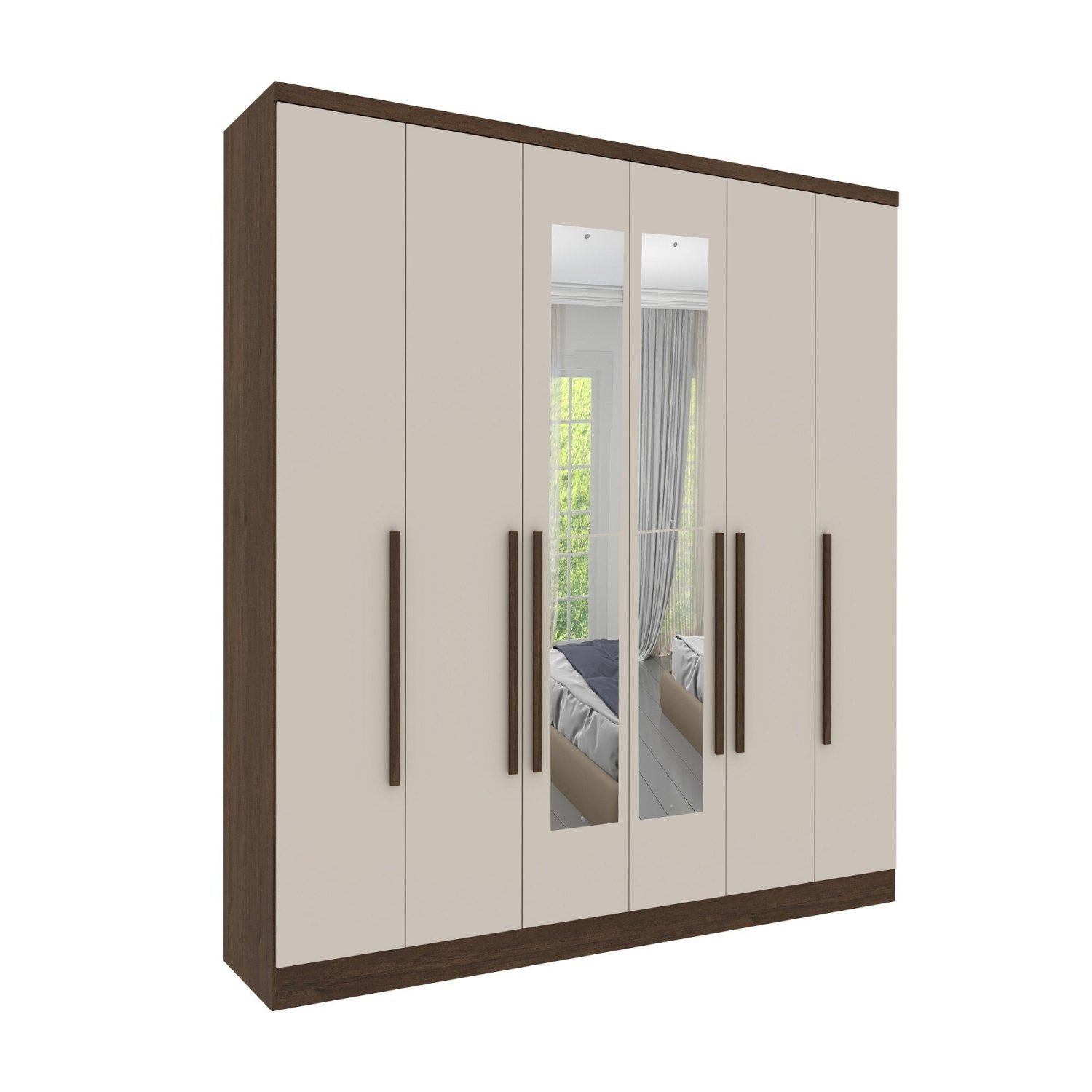Guarda Roupa Casal com Espelho 6 Portas 4 Gavetas Veneza Tcil