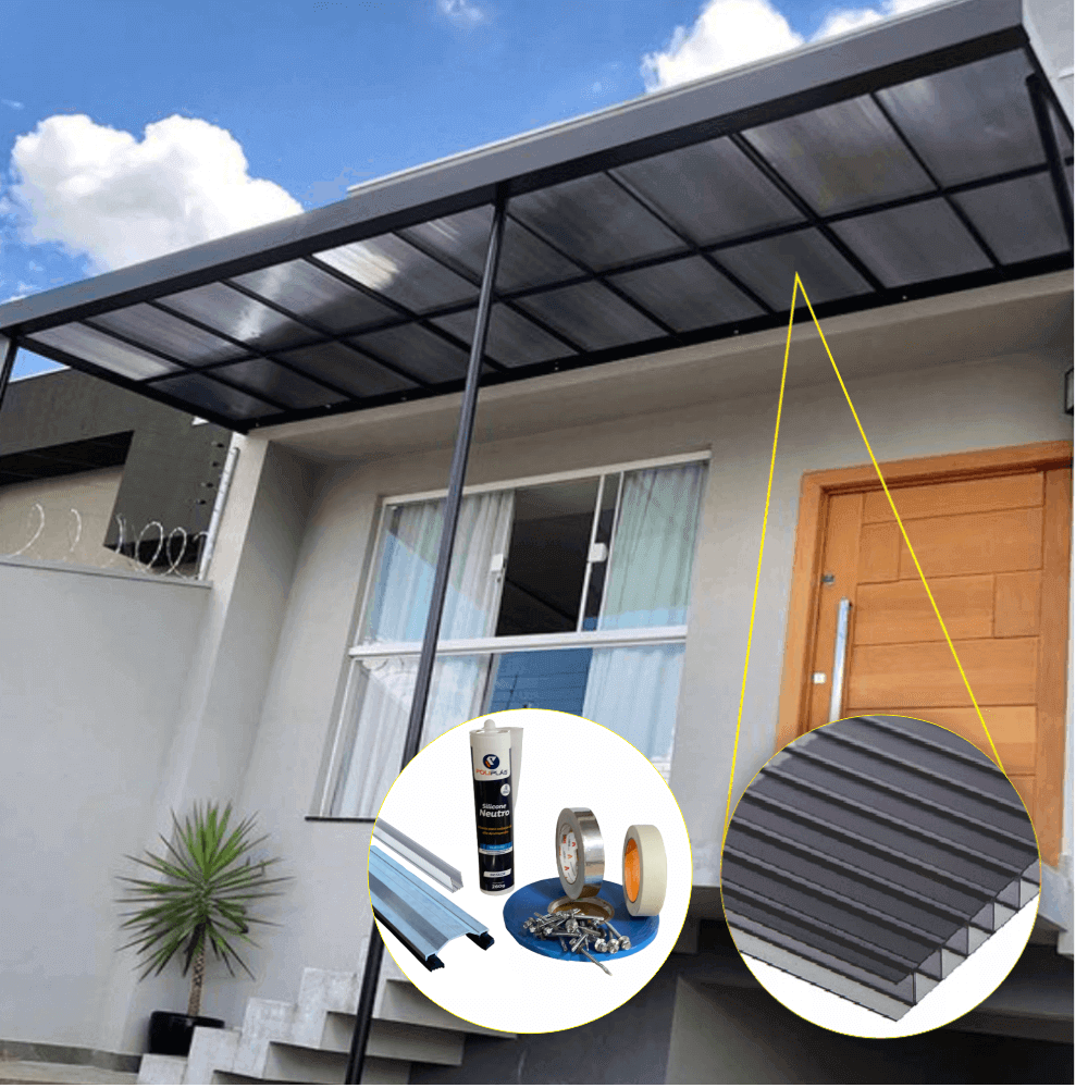 Cobertura Policarbonato Alveolar 5,00m x 6,00m - Fume 4mm - 3