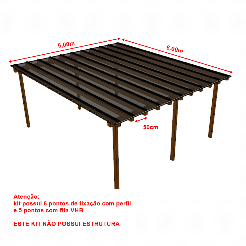 Ver imagem 2 de Cobertura Policarbonato Alveolar 5,00m x 6,00m - Fume 4mm