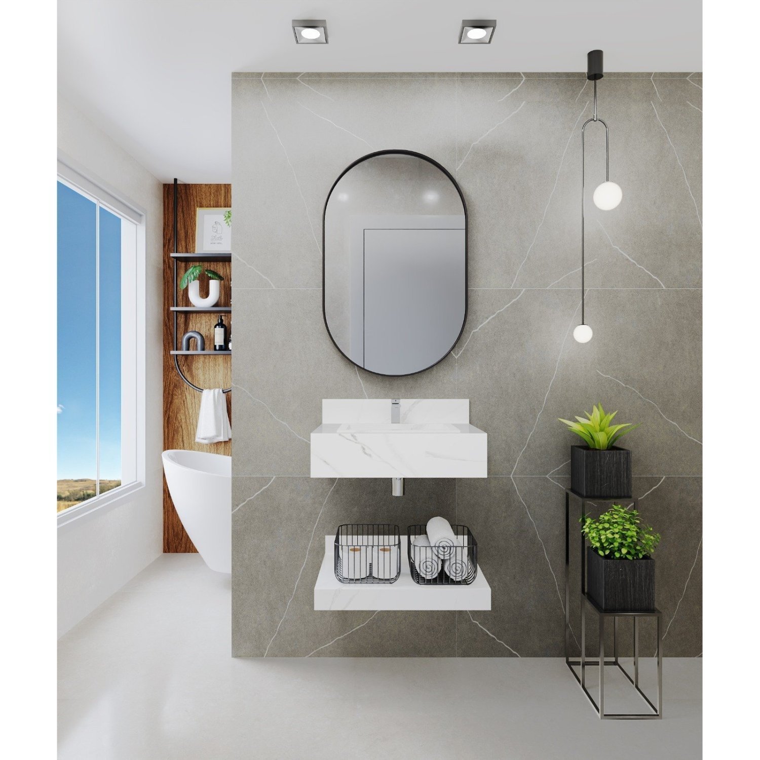 Bancada em Porcelanato para Banheiro 60cm  Com Cuba BRANCO - 1