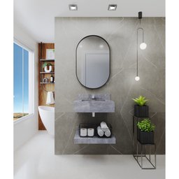Bancada em Porcelanato para Banheiro 60cm  Com Cuba GRAFITE - 1