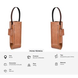 Porta Garrafa em Couro com Alça e Tag P/ Presente Boccati - 3