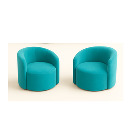 Conjunto Decorativo 02 Poltronas + Sofá Curvo Orgânico Nature Gaia Suede Azul Turquesa - Montanaris  - 3